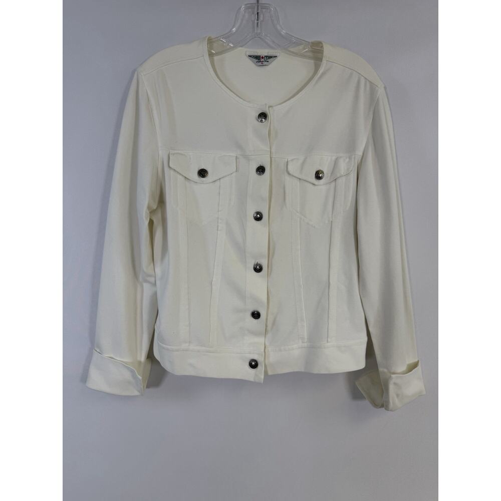 Hard Tail Forever Women’s Front Zip Couture Jean Jacket In White Y2K Retro Large